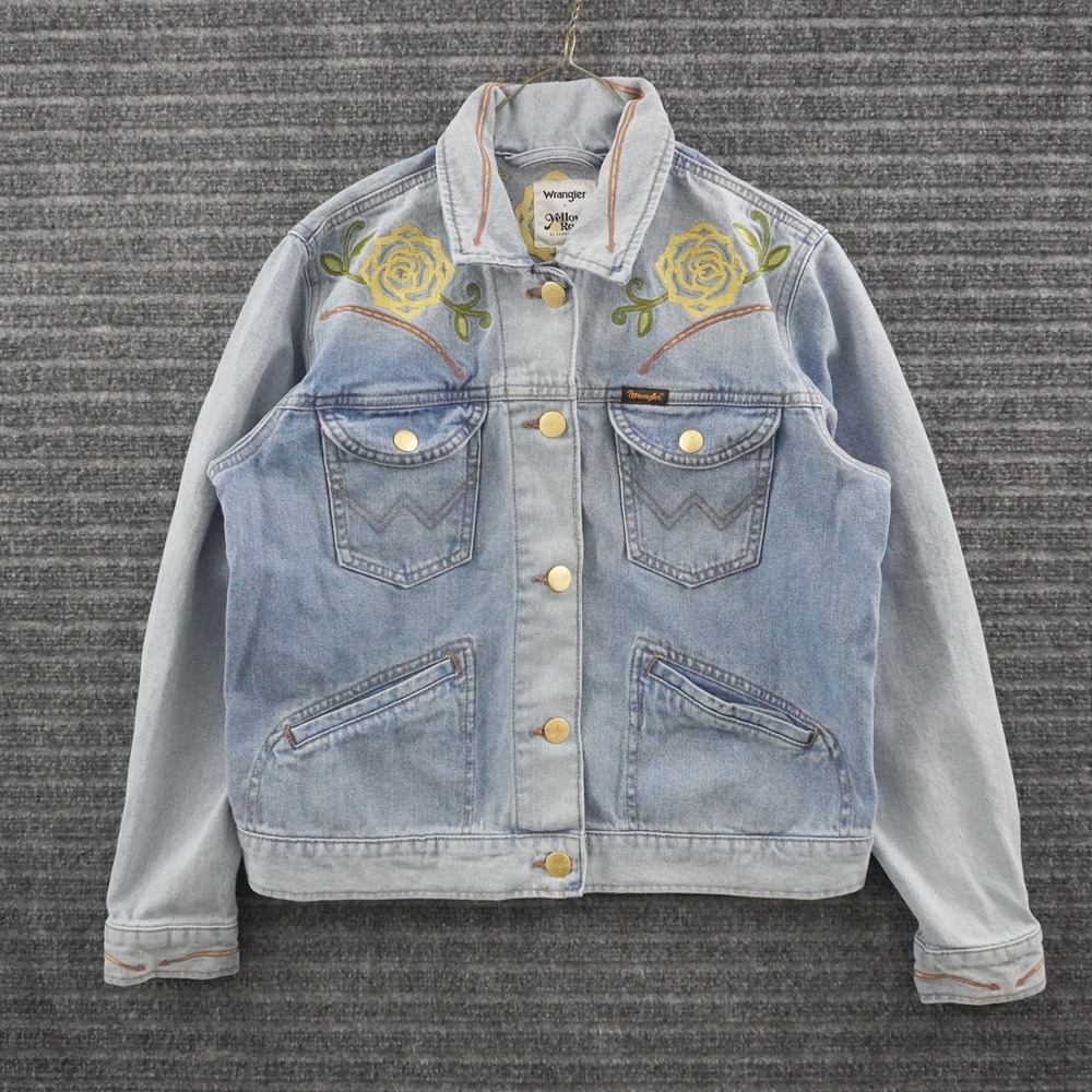 Wrangler x Yellow Rose Kendra Scott Denim Jacket Women M Blue Floral Embroidery